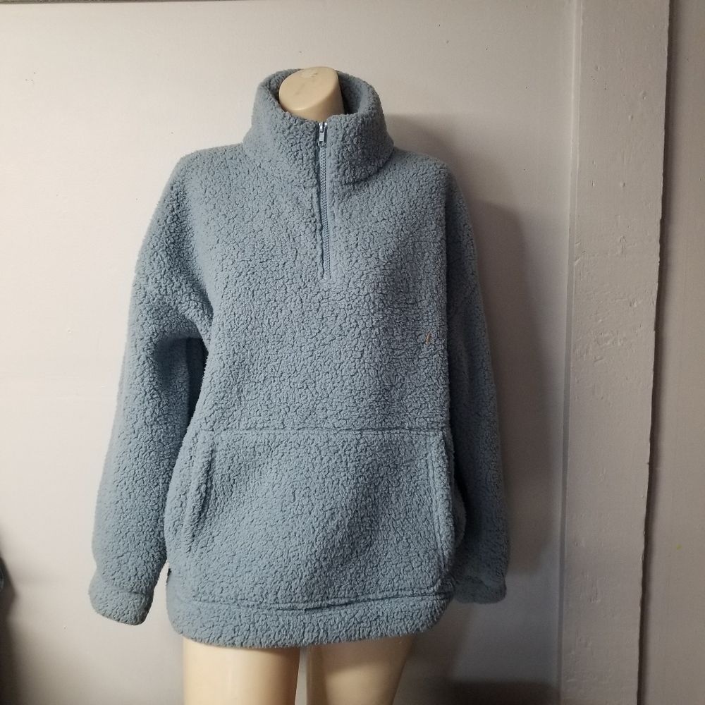 American Eagle XS NWT blue teddy bear blanket plush fuzzy pullover sweater